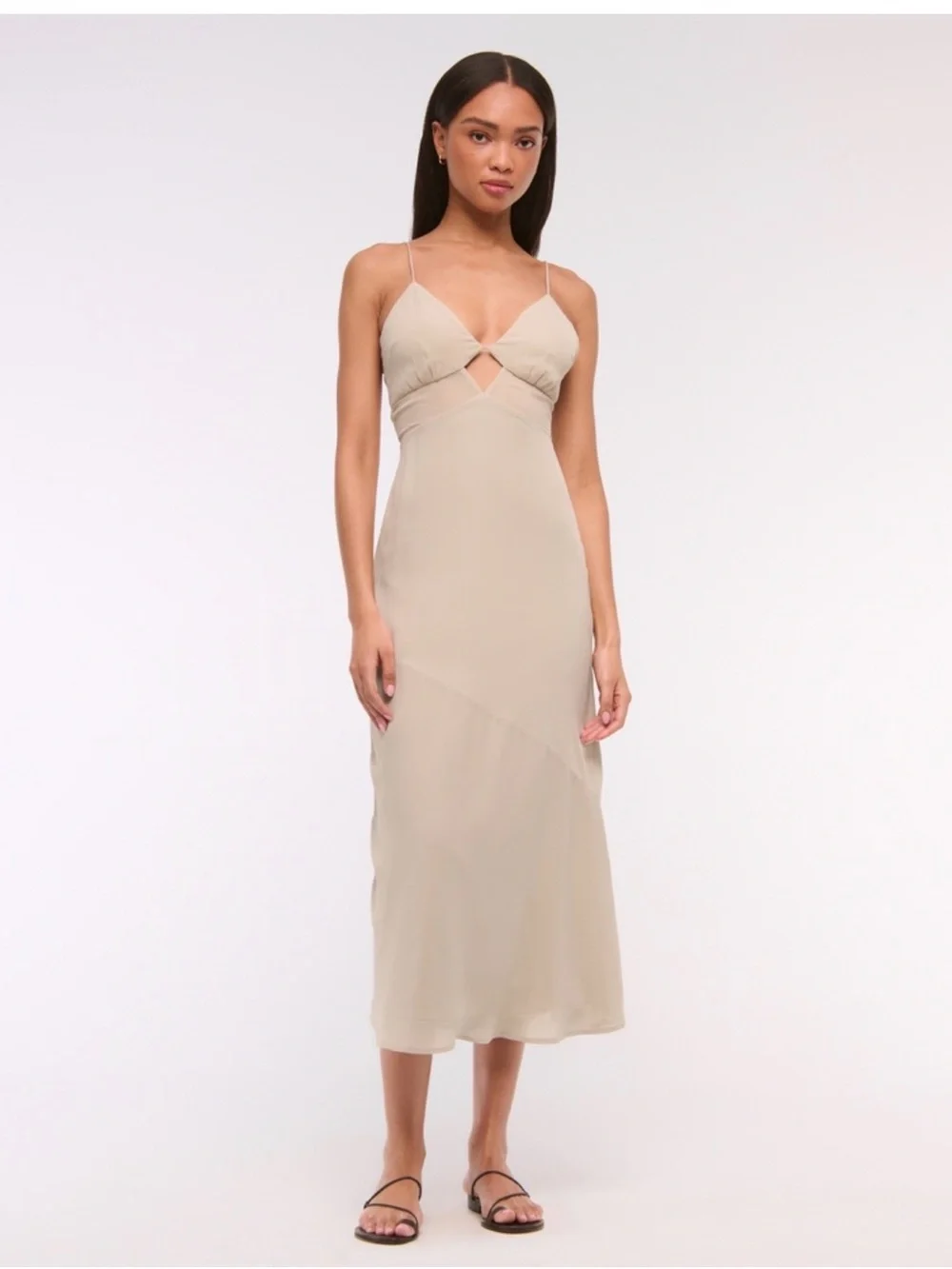 Abercrombie & Fitch Light Cream Spaghetti-Strap Maxi Dress
